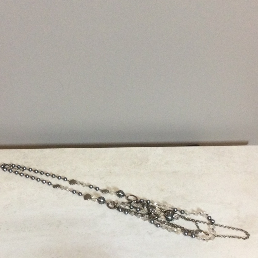 19.5” Multi-Strand Silver and Gray Bead Necklace